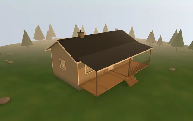 3D render of the 16×32 Cabin from the cabin builder