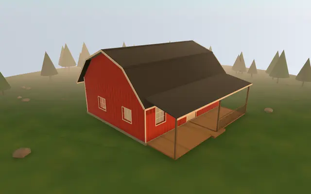 3D render of the 24×30 Gambrel Barndominium from the cabin builder