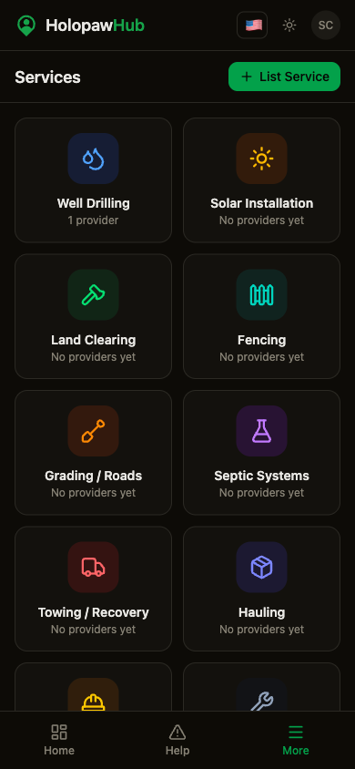 Find solar installers, land clearers, and more